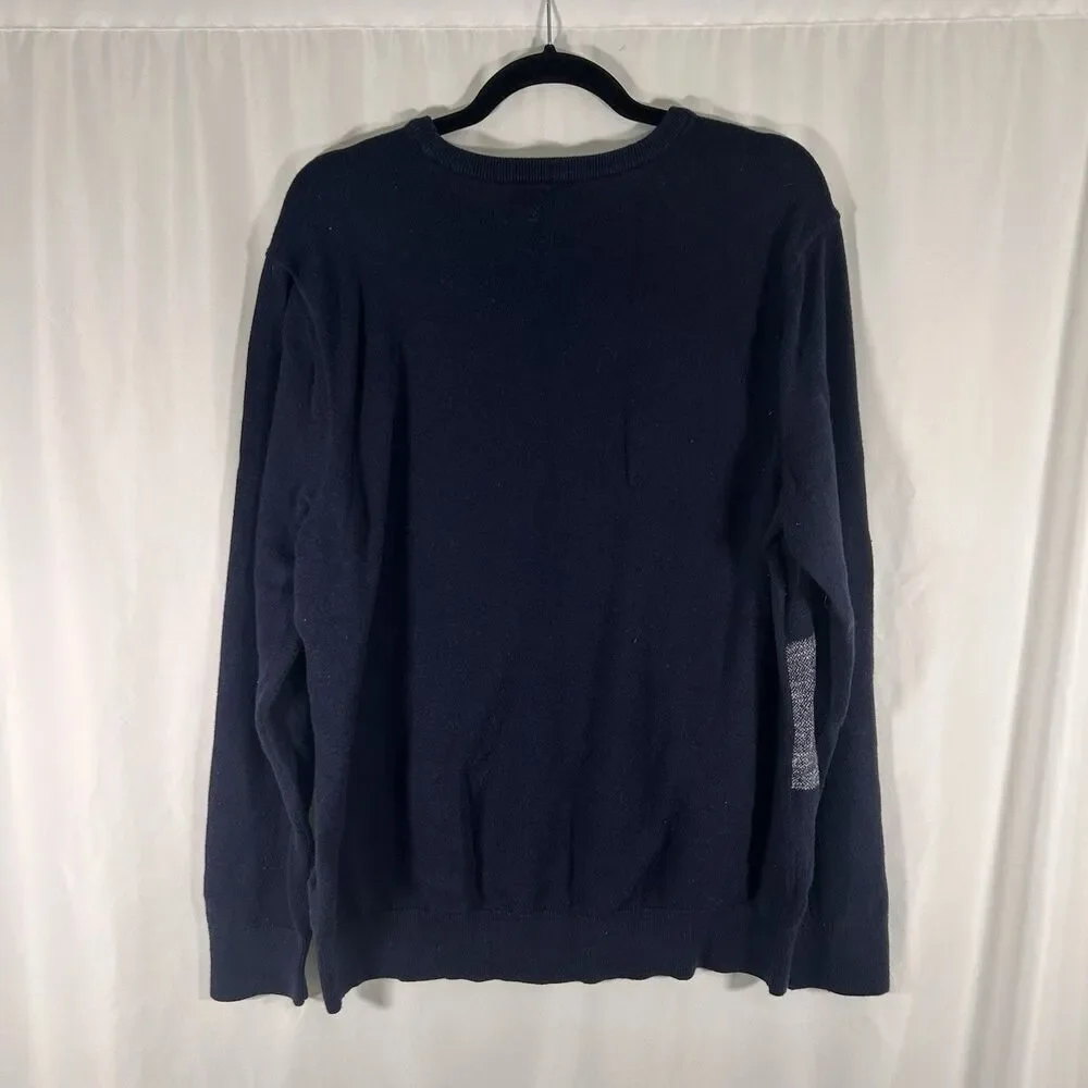 Banana Republic Linen Wool Sweater Men's XL Blue Plaid Long Sleeve Crew Pullover